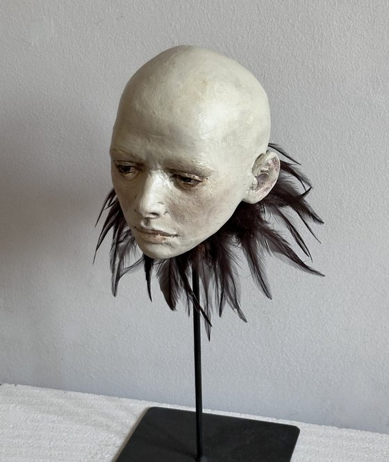 Ceramic Head with Feathers