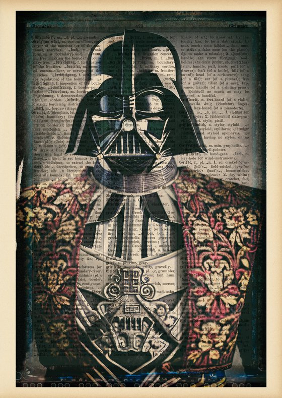 Victorian Darth Vader - Collage Art on Dictionary Vintage Book Page