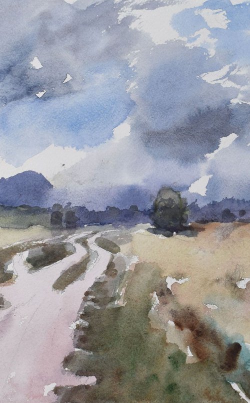 landscape with grey clouds by Goran Žigolić Watercolors