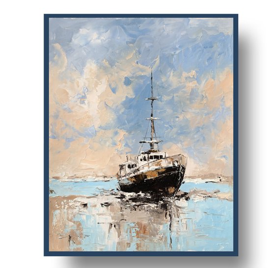 Waiting for the Tide. The Old Trawler, ship.