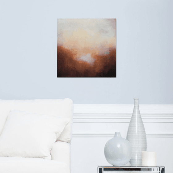 One Golden Sunrise 50X50 cm in frame - gold particles original oil painting landscape gift modern urban art office art decor home decor gift idea