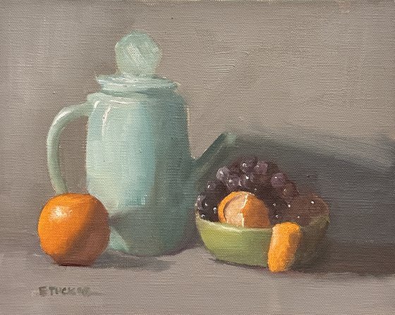 Tea Pot with Oranges and Grapes