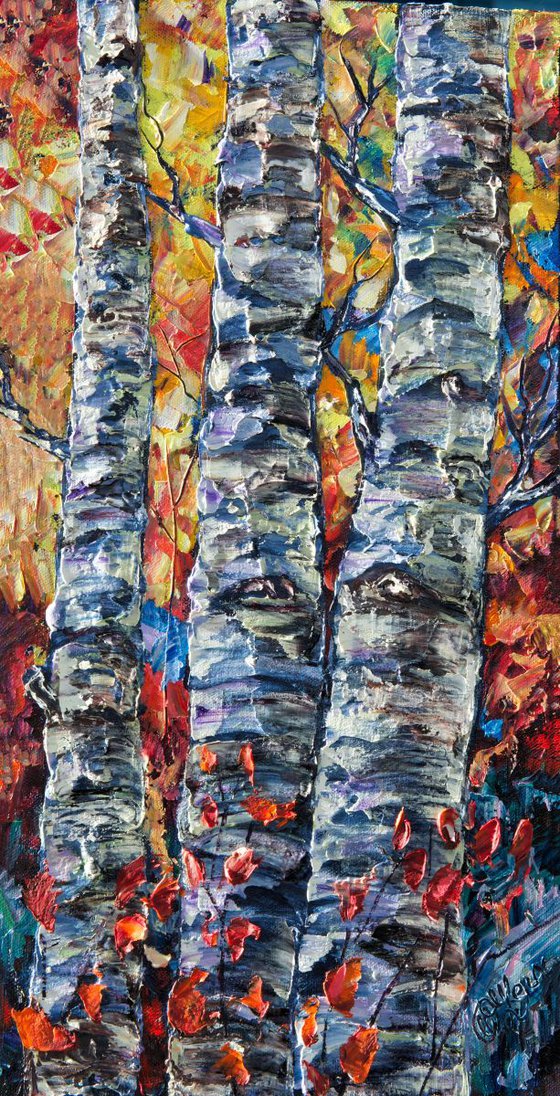 Three Aspens (palette knife oil painting)