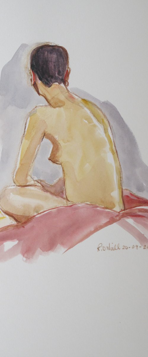 Seated female nude back study by Rory O’Neill