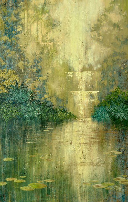 Green Pond By The Waterfalll by Ekaterina Prisich