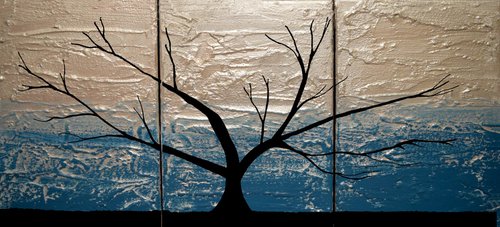 Turquoise Silver Tree of Life artwork in acrylic by Stuart Wright