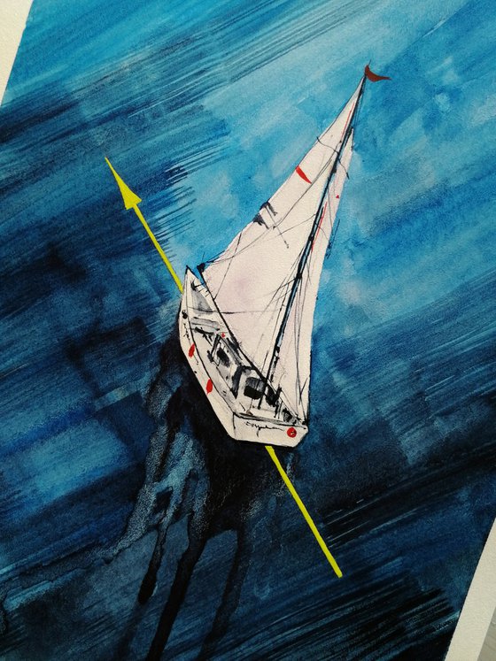 Sailboat painting. Seascape