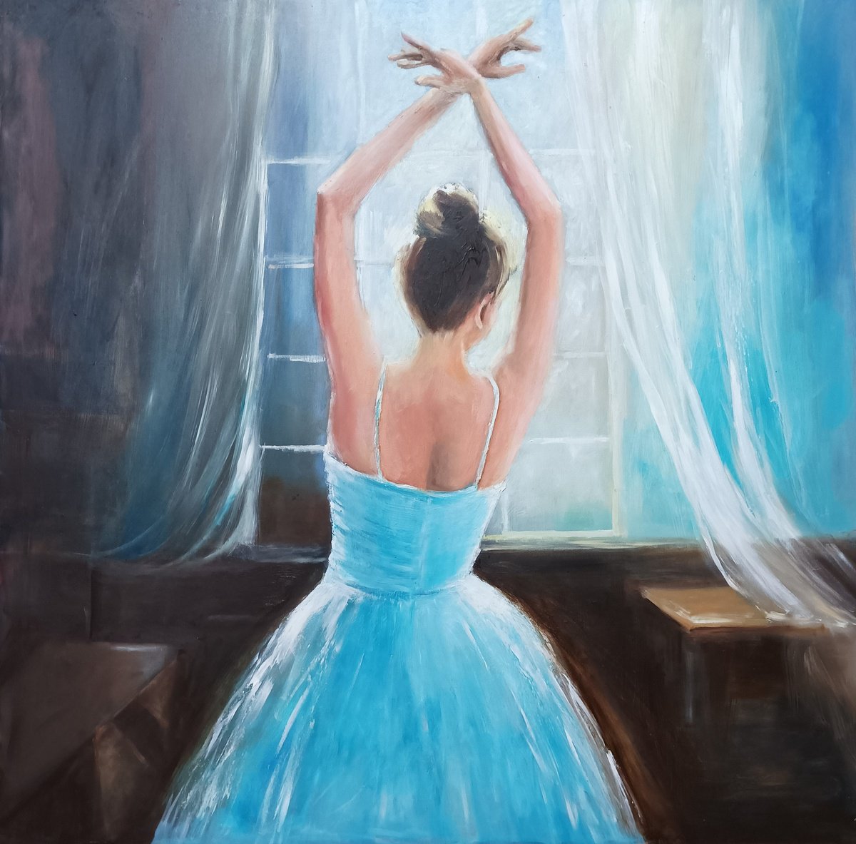 Impressionistic Portrait Oil Painting By Susana Z. Harris, 24 X 24", Ballet Dancer 231, Original Artwork