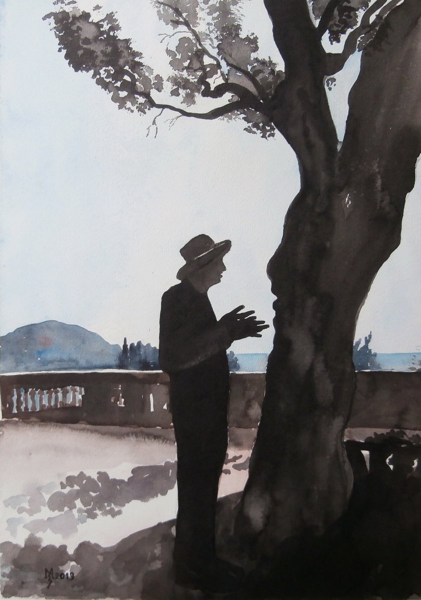 Illustrative Portrait Painting By Zoran Mihajlovic Muza, 11 X 15", Talk About.., Original Artwork