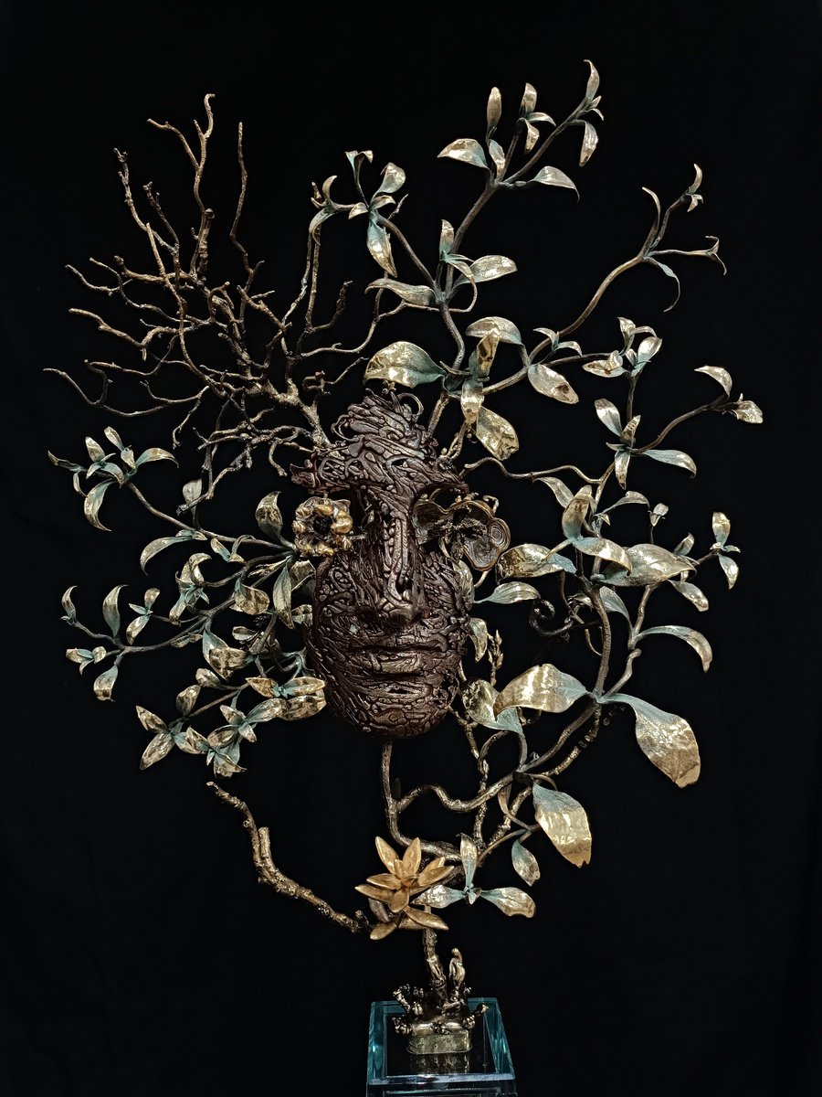 Surrealistic Portrait Bronze Sculpture By Karen Terzyan, 12 X 15", The Philosopher, Original Artwork