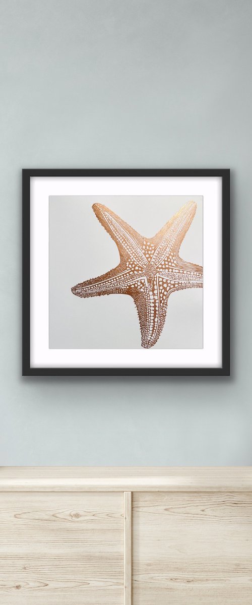 Copper Starfish Linocut by Amy Cundall