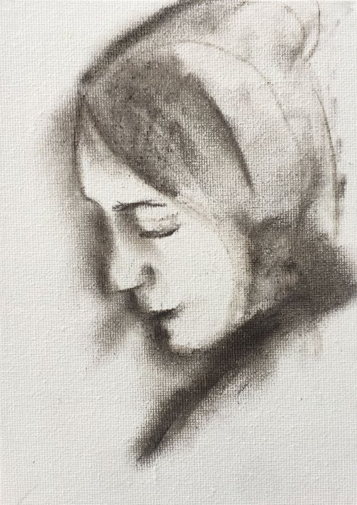Study of a Woman's Face 7x5 Charcoal on Canvas Board by Ryan  Louder