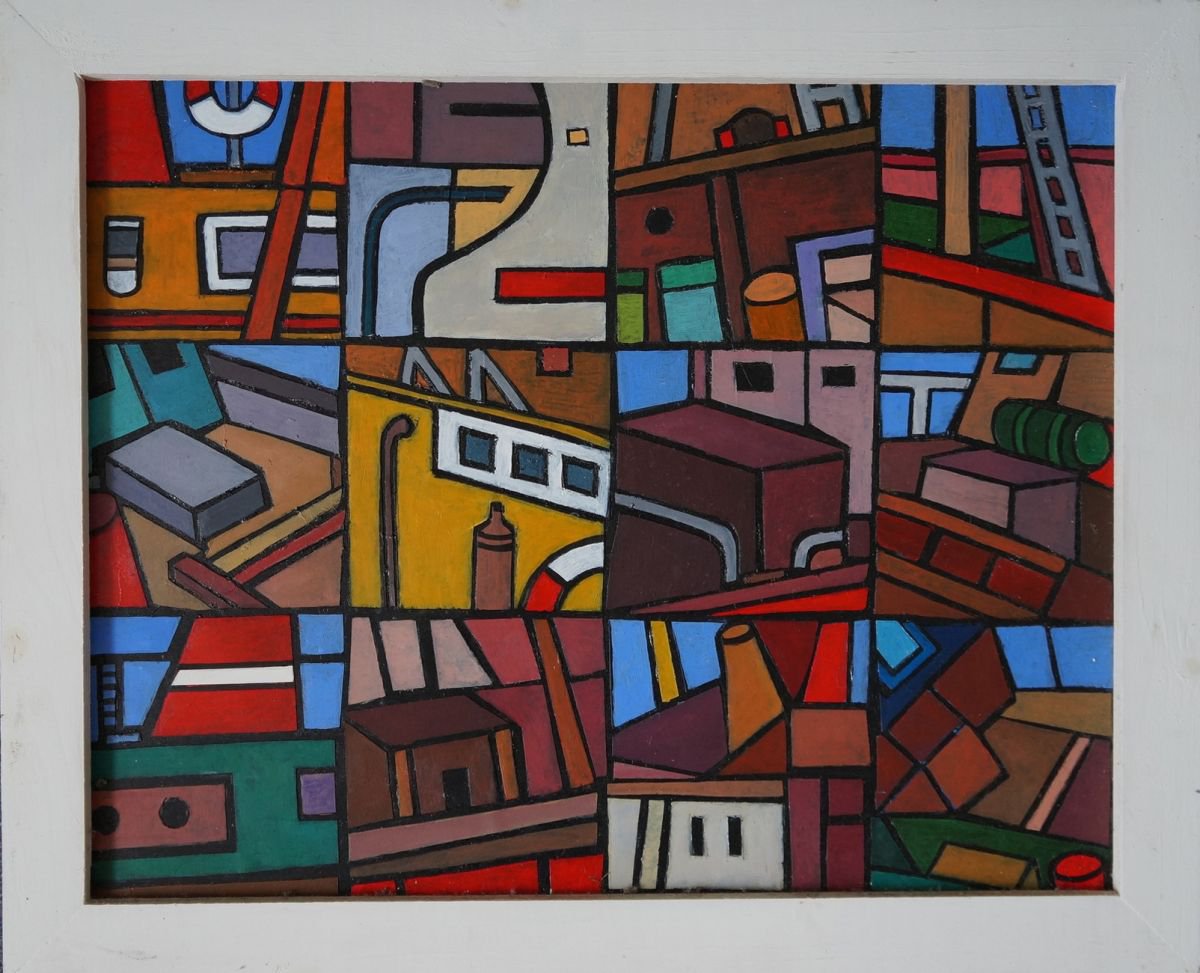 Landscape Acrylic Painting By Tim Treagust, 19 X 15", Trawler Forms, Newlyn., Original Artwork