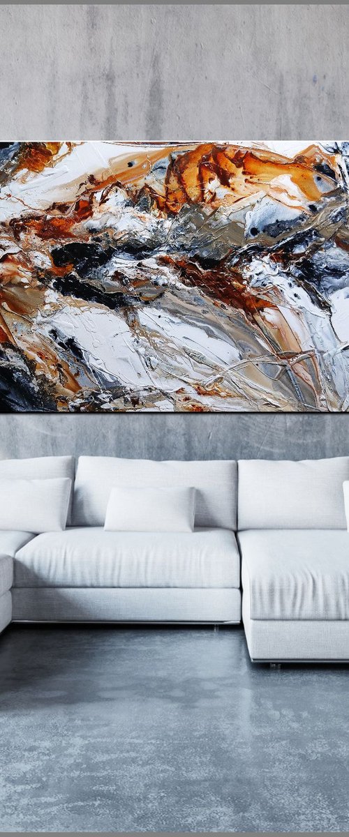 Pepper and Clay 240cm x 100cm Brown Black White Textured Abstract Art by Franko