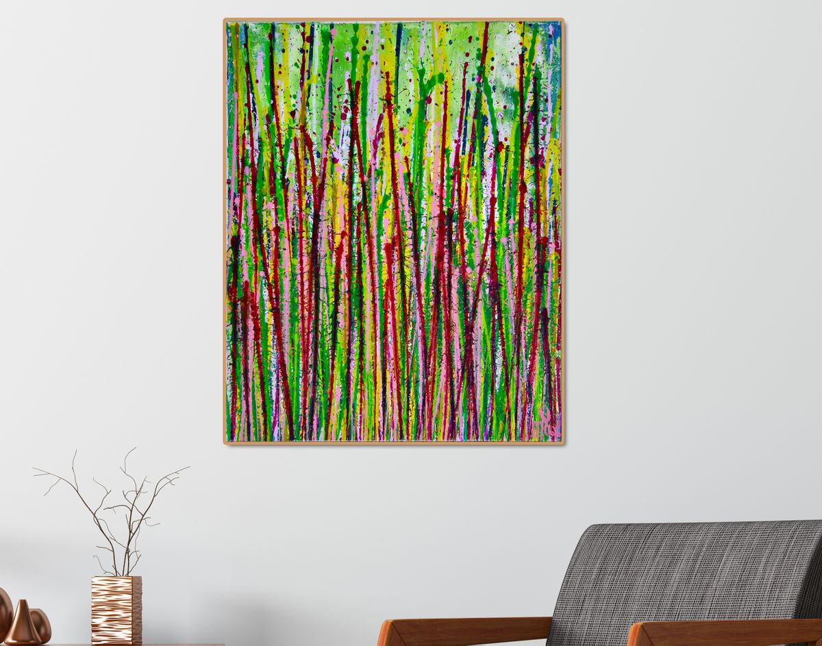 Abstract Acrylic Painting By Nestor Toro, 16 X 20", Small Vibrations (Ode To Green), Original Artwork