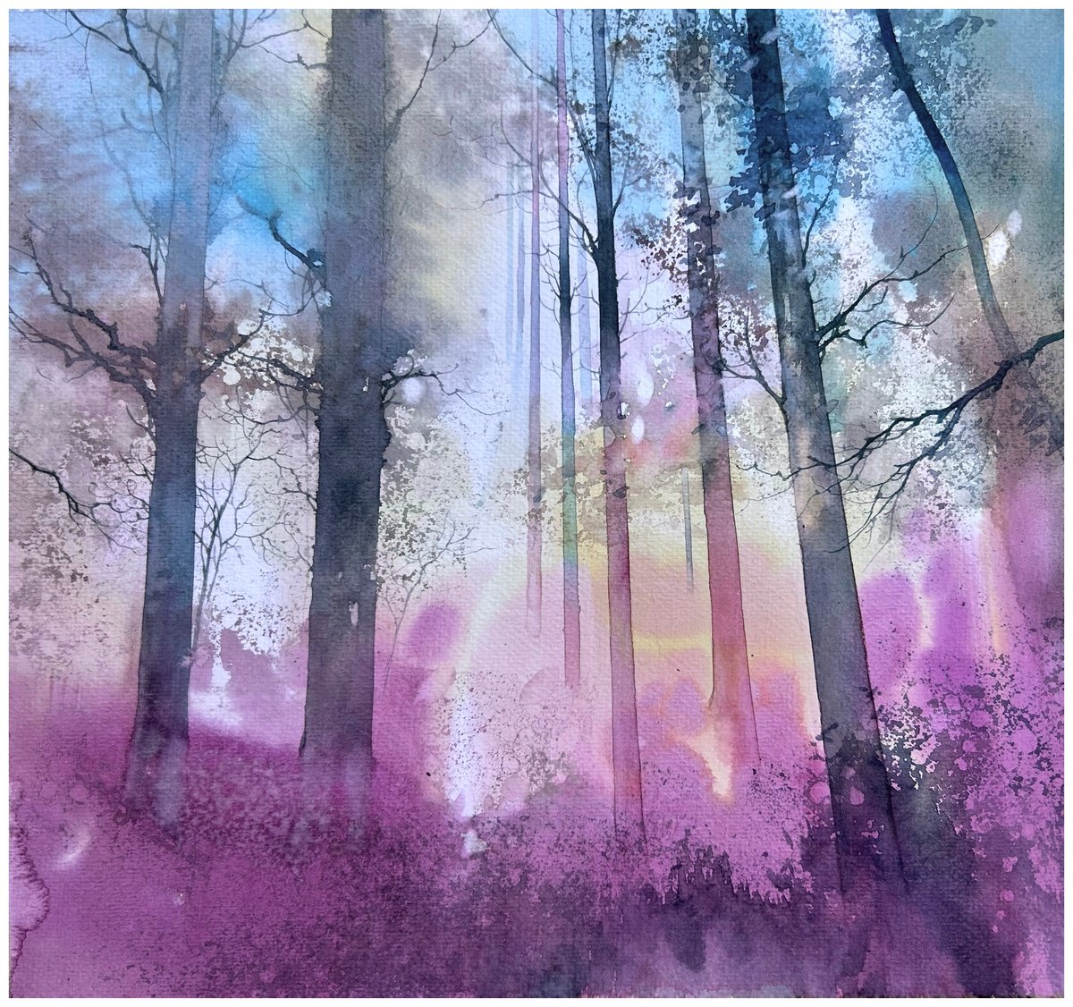 Impressionistic Landscape Watercolour By Nazar Grunyka, 13 X 12", Spring Mood, Original Artwork