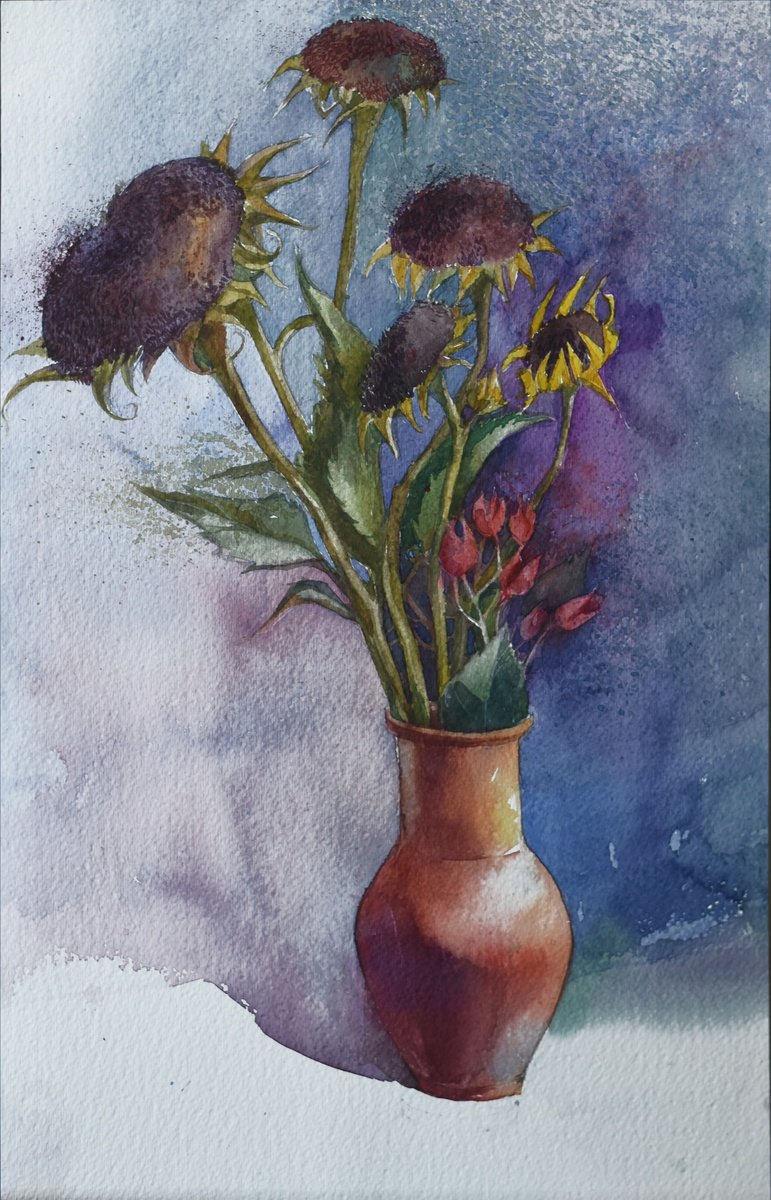 Sunflowers in vase by Elena Shichko