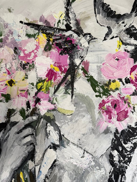 Black & White Lovers with Palette Knife
