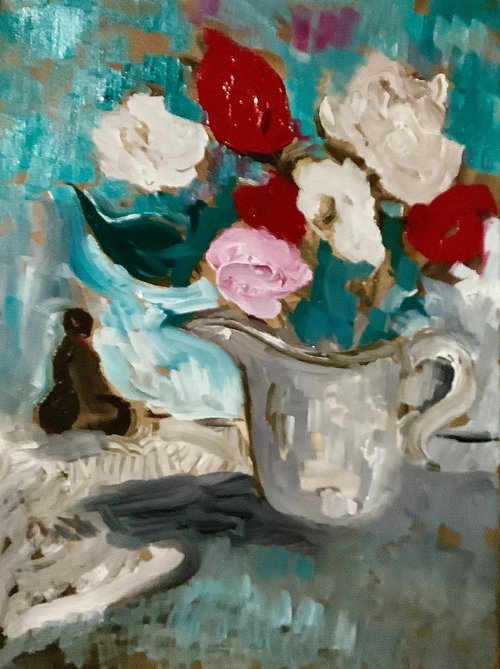 A pitcher with flowers by Angus  MacDonald