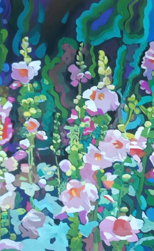 Hollyhocks bloom by Valentina Kachina