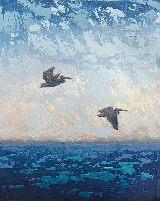 “SEASCAPE #16 WITH PELICANS”