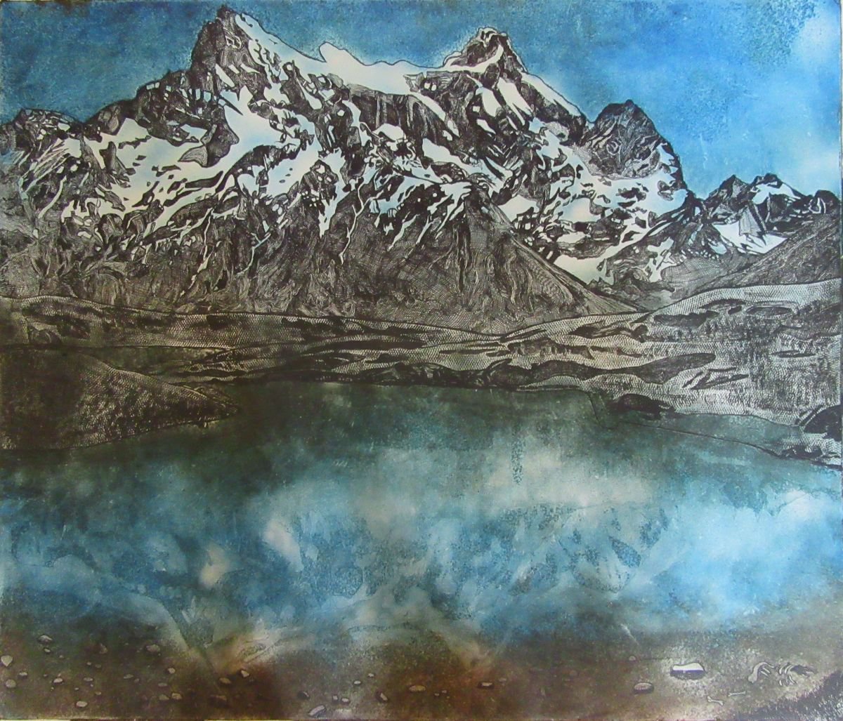 View of Cerro Paine Grande Across The Lake (Colour) by Francesca Learmount at Cicca-Art