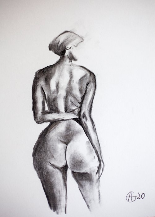 Nude in charcoal. 24. Black and white minimalistic female girl beauty body positive by Sasha Romm