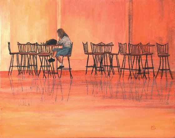 Girl In A Cafe - Canvas - Acrylic Painting