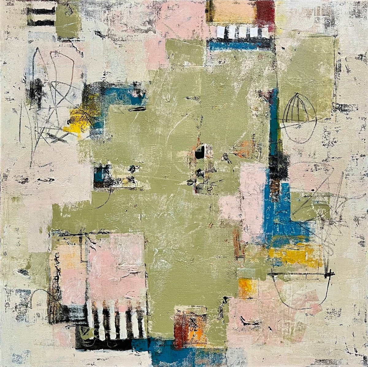 Abstract Painting By Shellie Garber, 24 X 24", Green Space, Original Artwork