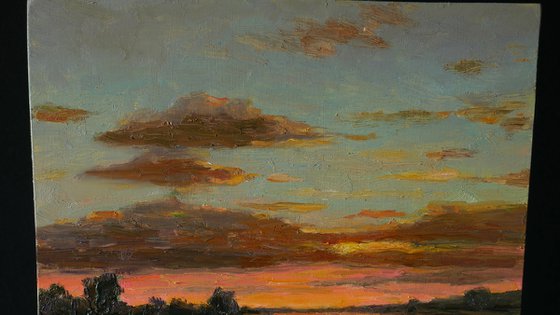 Sunset over the river - sunset painting