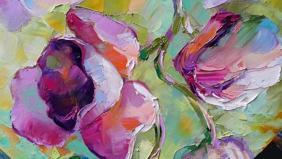 Original oil painting flowers, blooming flower, Orchid, impasto, palette knife