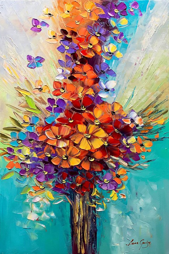 Flowers Painting Seasons of Love Original Abstract Heavy Textured Palette Knife