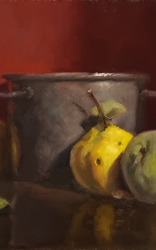 Quinces and a Metal Saucepan by Pascal Giroud