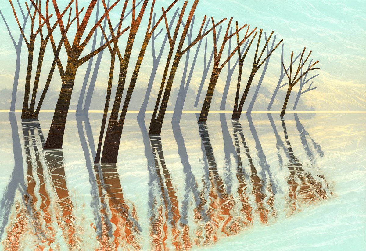 Graphic Landscape Limited Edition Print By Rebecca Vincent, 30 X 22", Quiet Reflections, Original Artwork