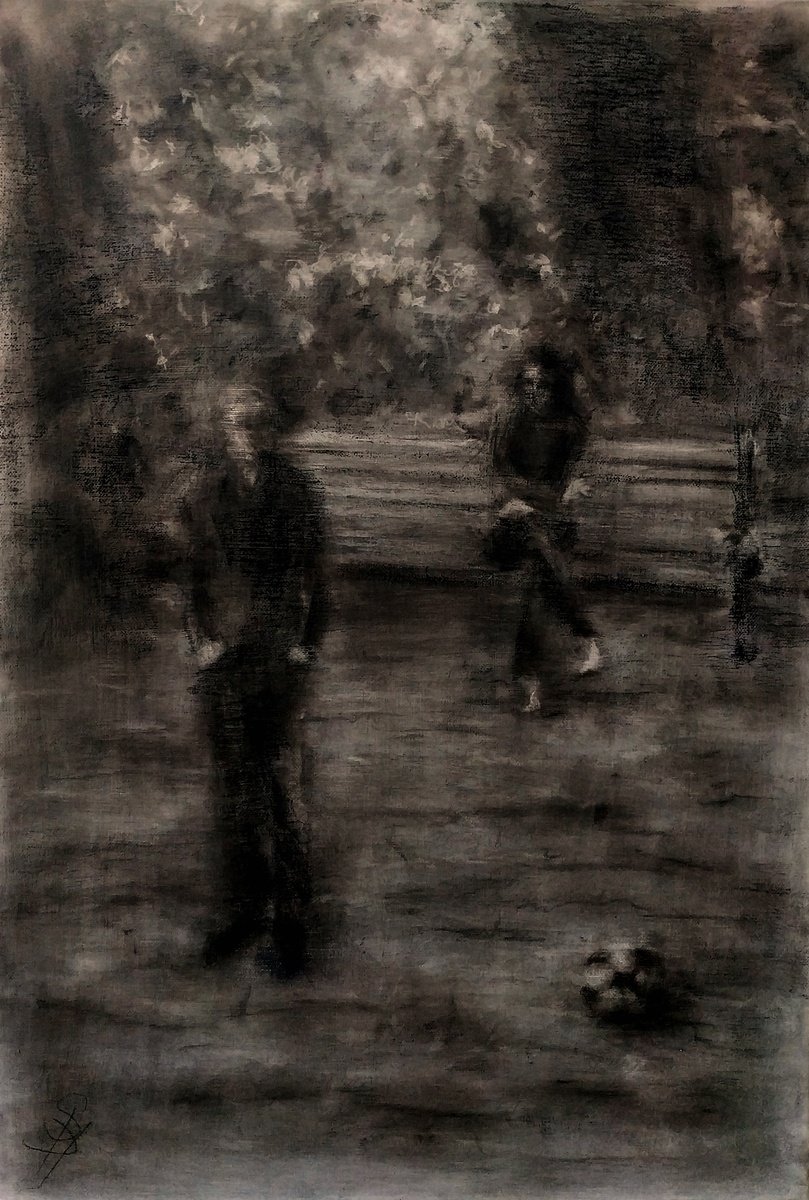 Expressive Portrait Charcoal Drawing By Sbboursot, 15 X 22", The Meet 14, Original Artwork