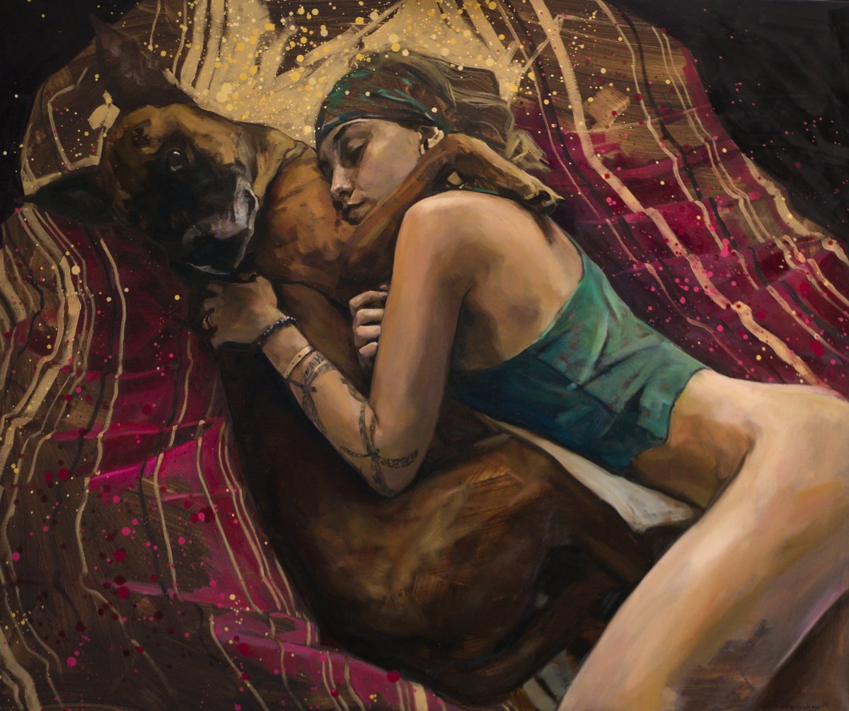 Impressionistic Animal Oil Painting By Oleksii Gnievyshev, 47 X 39", Shared Dreams, Original Artwork