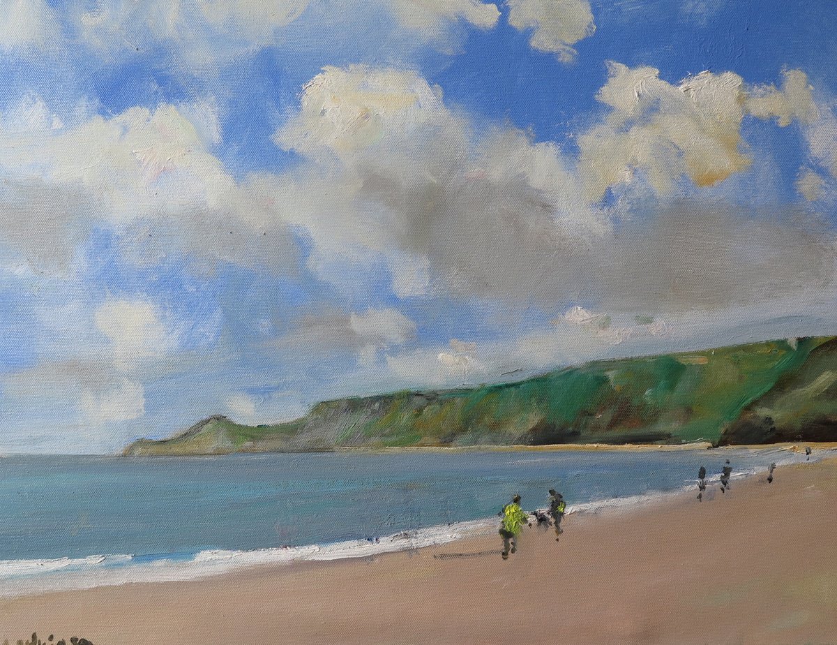 Impressionistic Landscape Oil Painting By Malcolm Ludvigsen, 24 X 18", Runswick Bay, Original Artwork