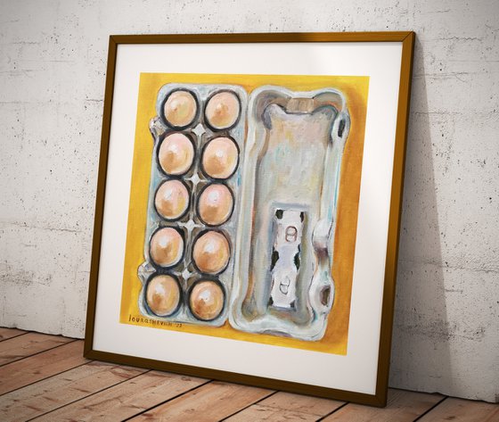 "Eggs in a Carton" Original Oil on Canvas Board Painting 12 by 12 inches (30x30 cm)