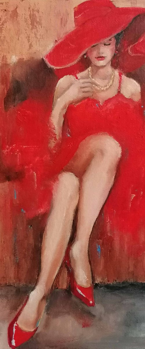 Woman with red hat by Susana Z. Harris