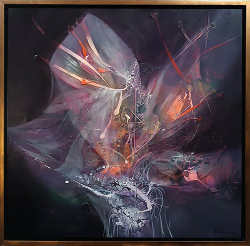 Angelic and twisted transformation abstract flowers framed painting O Kloska by Kloska Ovidiu