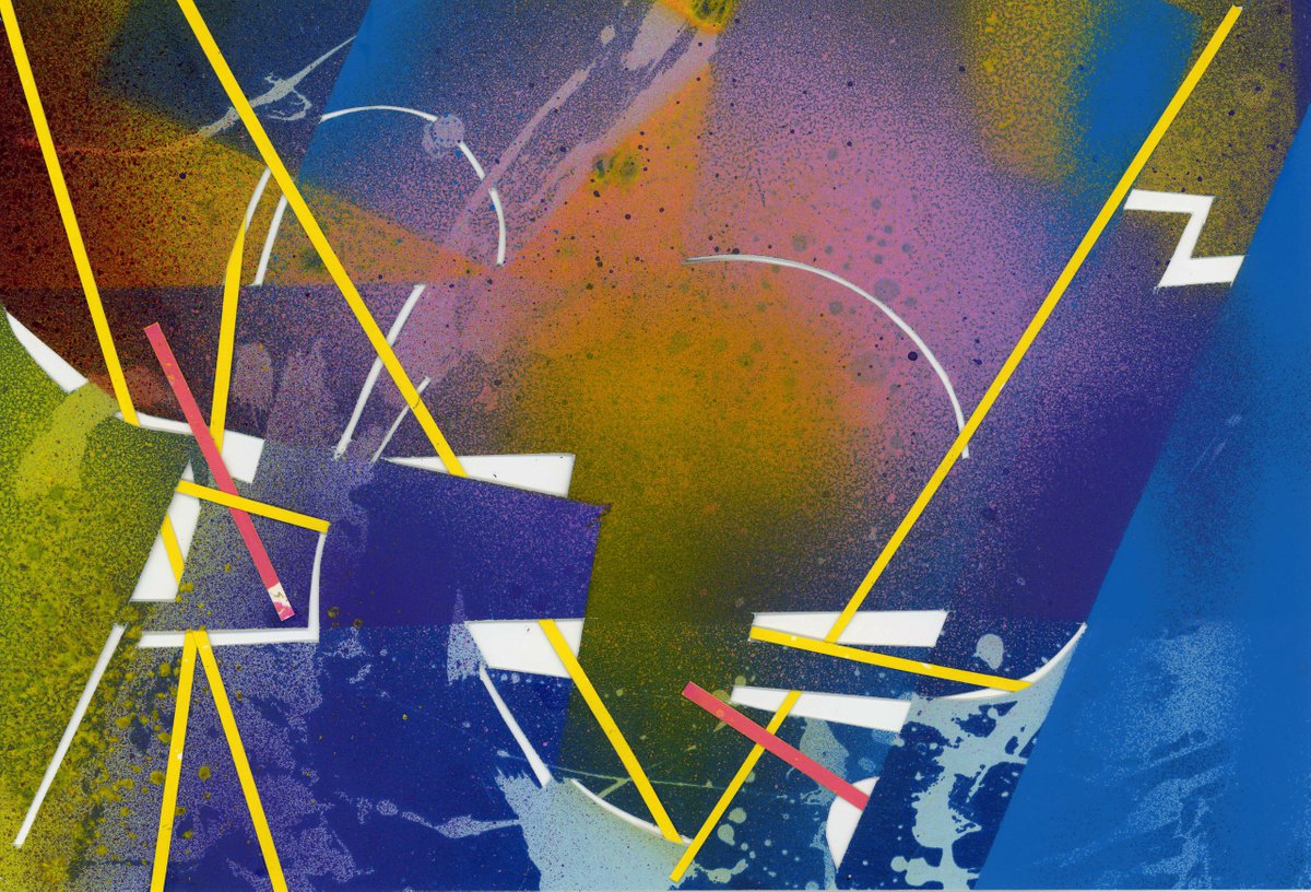 Geometric Abstract Collage By Alfred Ng, 13 X 9, Intertwined With Yellows, Original Artwork