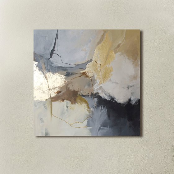 "Desert S" Beige gray gold abstract ac art