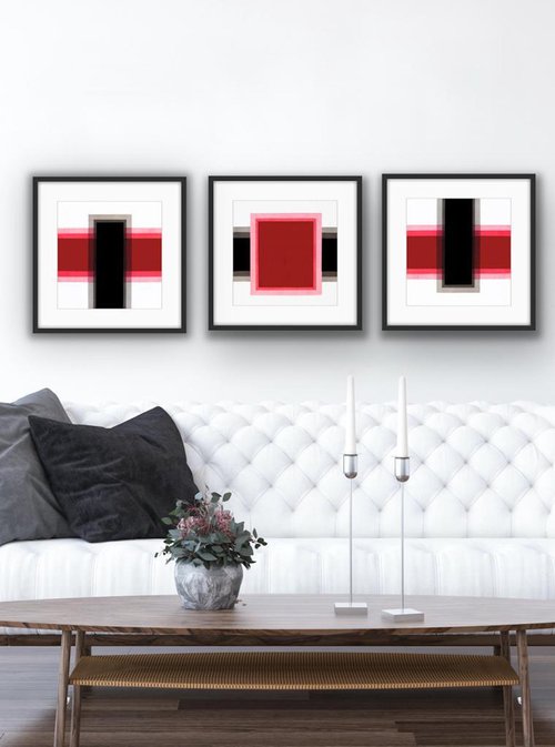 Triptych Geometric Red by Catia Goffinet