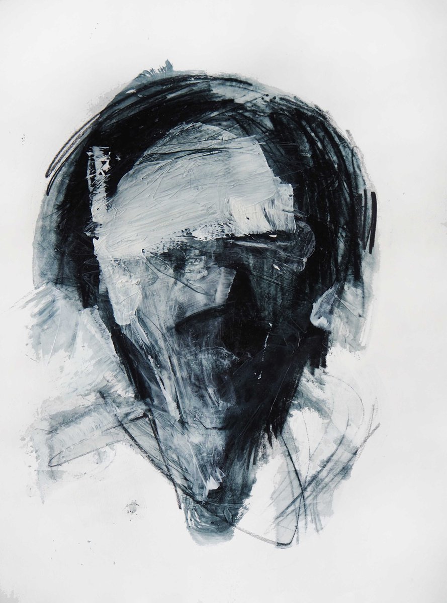 Expressive Portrait Drawing By Cynthia Gregorova, 20 X 26, No Title 31, Original Artwork