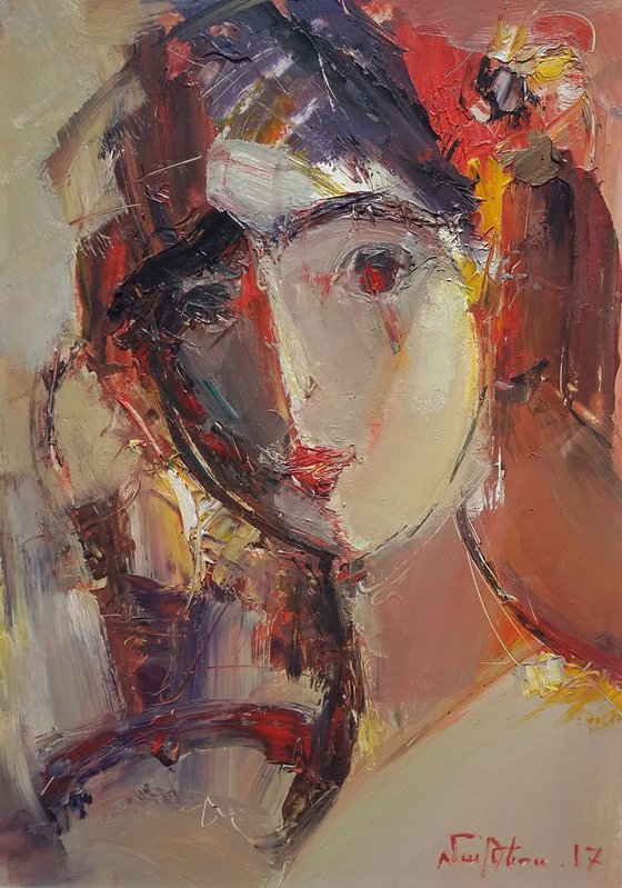 Girl portrait(oil painting, 23x33sm, portrait, paper)