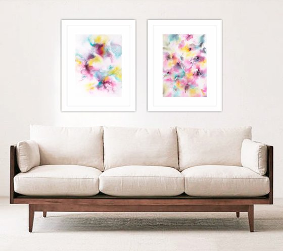 Watercolor abstract flowers set "Rainbow flowers"