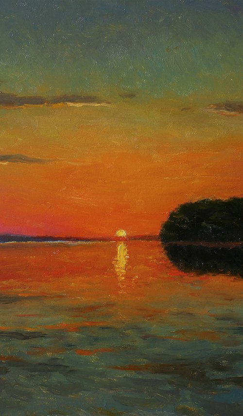 Close Of Day - river landscape painting by Nikolay Dmitriev