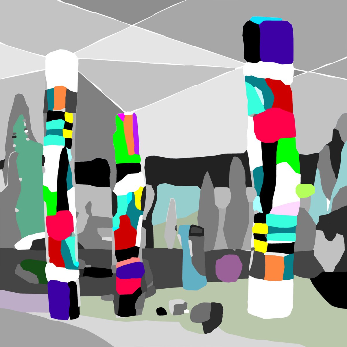 Magical Totems (pop art, landscape) by Alejos