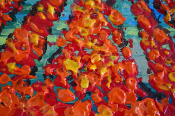 Poppies Field - Palette knife  Modern abstract landscape Gift idea