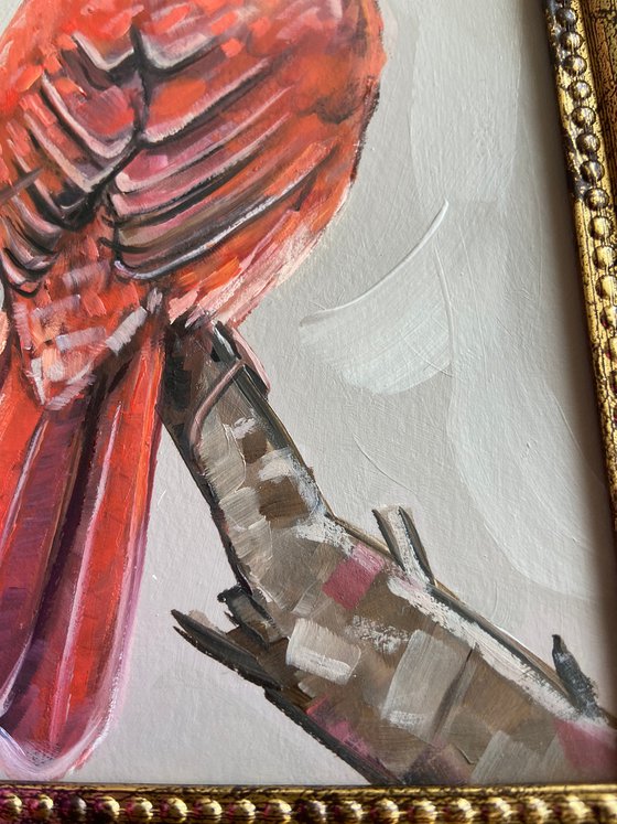 Red Cardinal Bird painting framed 5x7inch